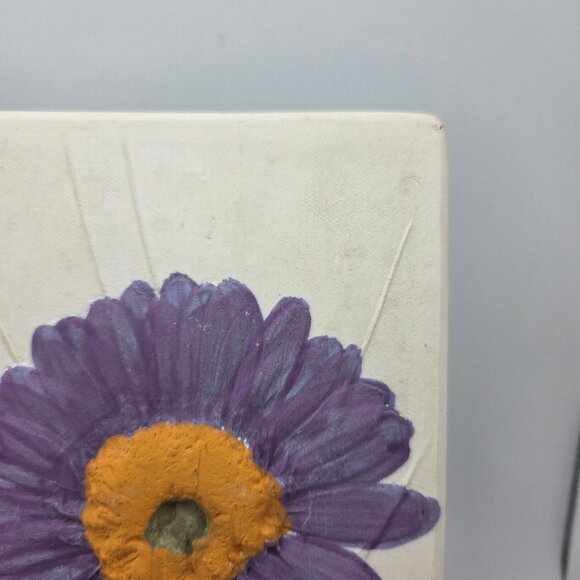 Purple Gerber Daisy Stoneware Clay Art Hand Painted Tile Susan Robertson Pottery - Picture 3 of 12